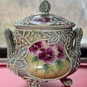 Vintage Floral Ceramic Jar with Lid